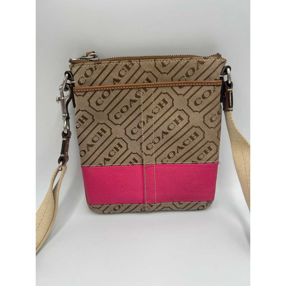 Coach Rare Lozenge Swingpack Signature Logo Canvas Pink Khaki Crossbody Bag
